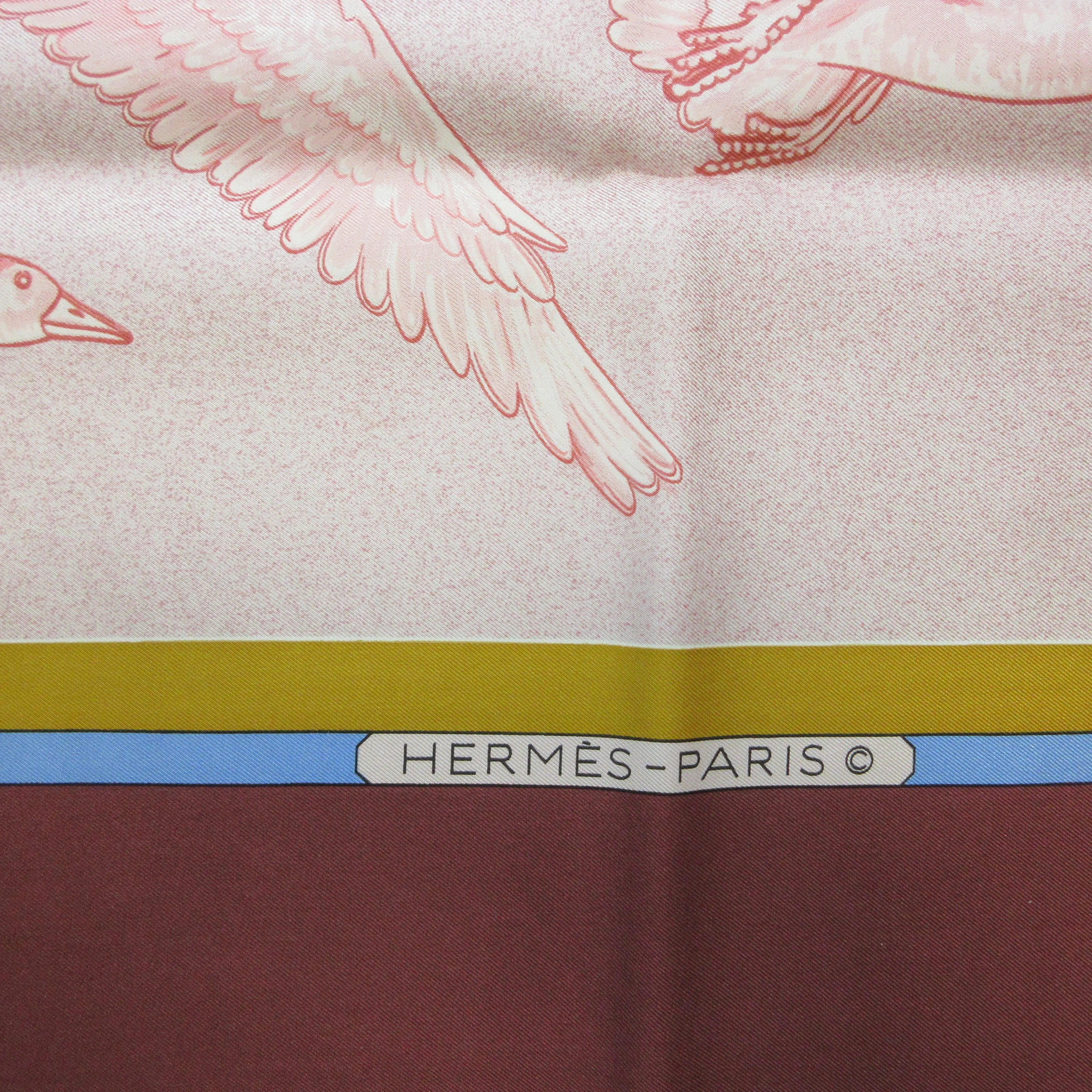 Hermes Burgundy Multi Oiseaux Migrateurs Square Silk Twill Scarf