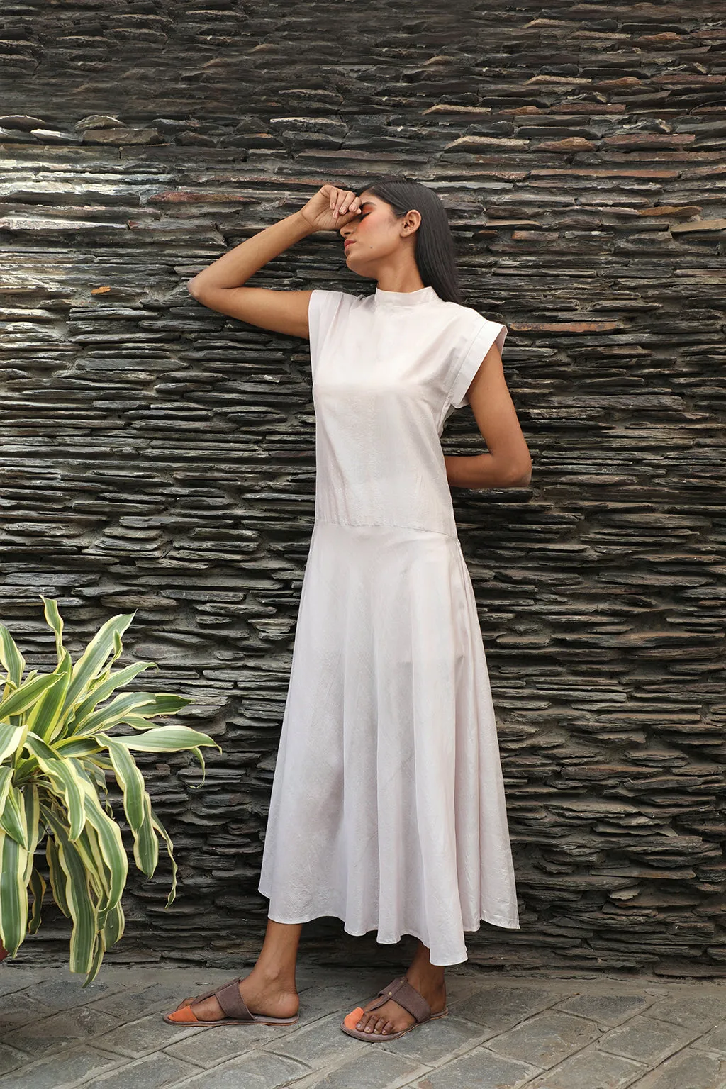 High Neck Shift Dress Pale Pink