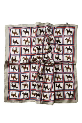 Horse Riding Print Square Scarf - Beige