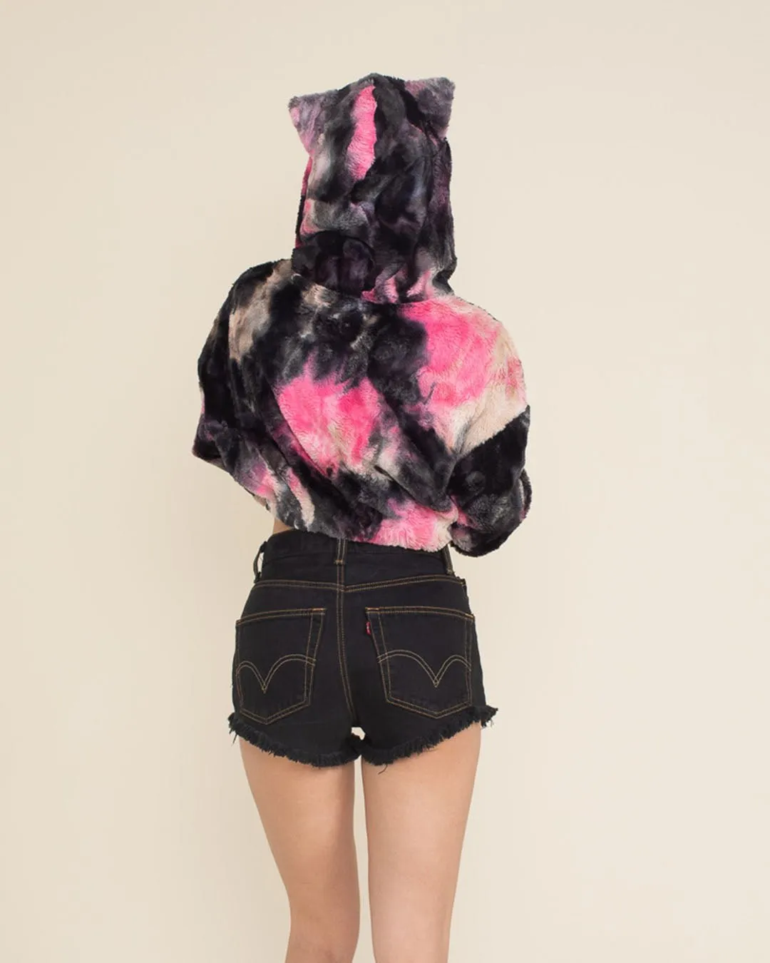 Ink Spotted Leopard Classic Ultra Soft Faux Fur Crop Hoodie | Women's