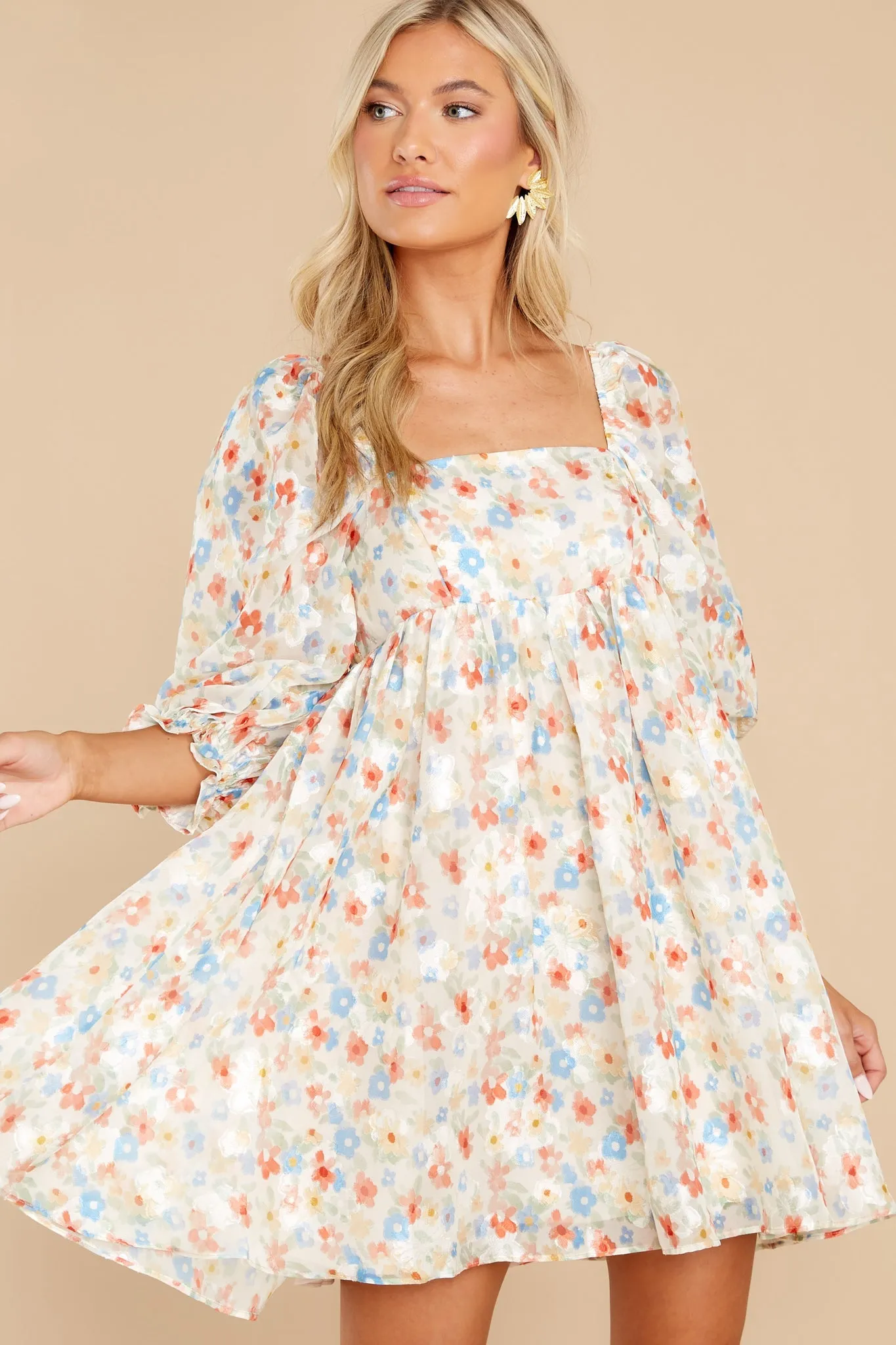 Instant Gratification Ivory Floral Print Dress