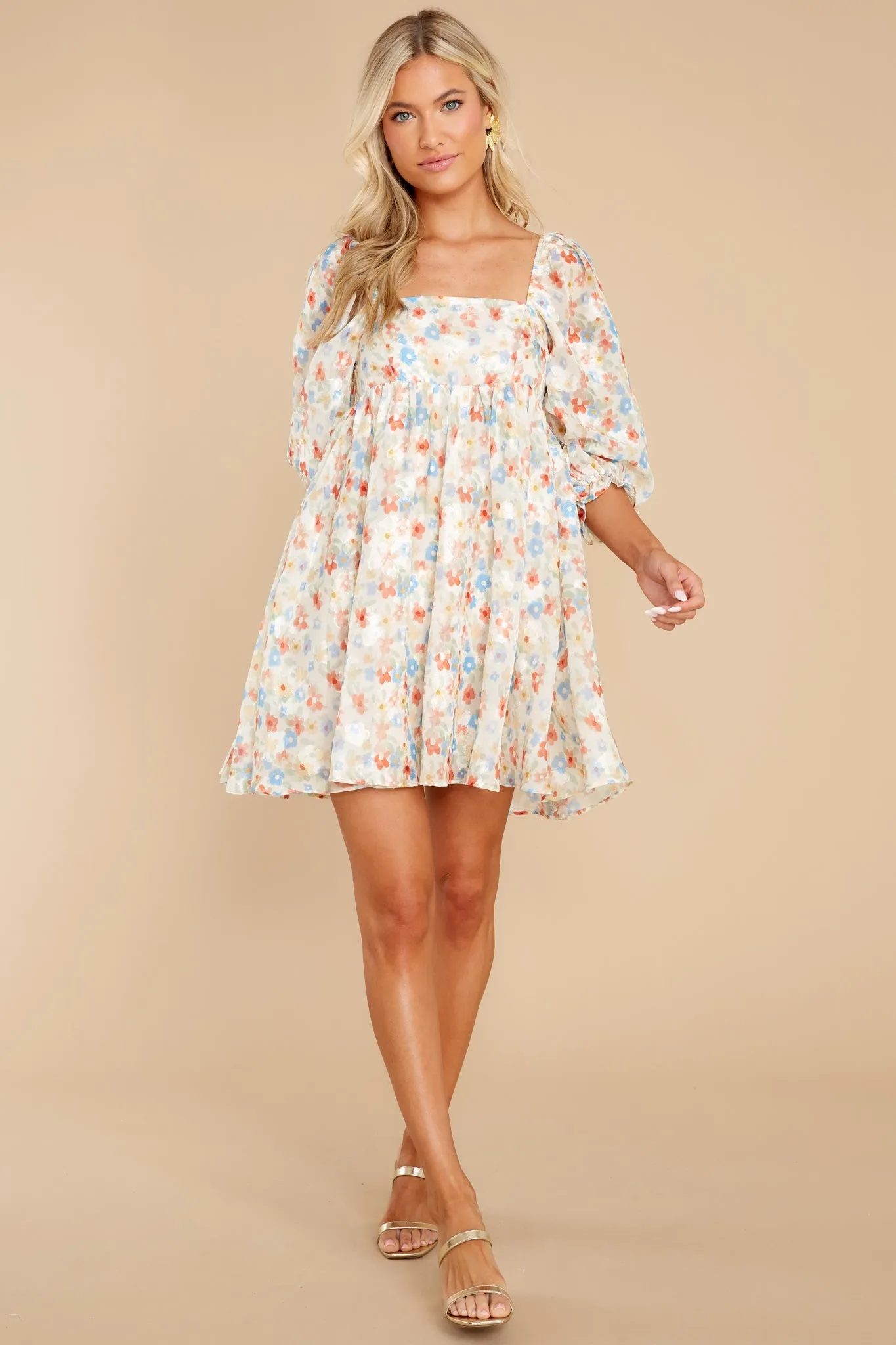 Instant Gratification Ivory Floral Print Dress