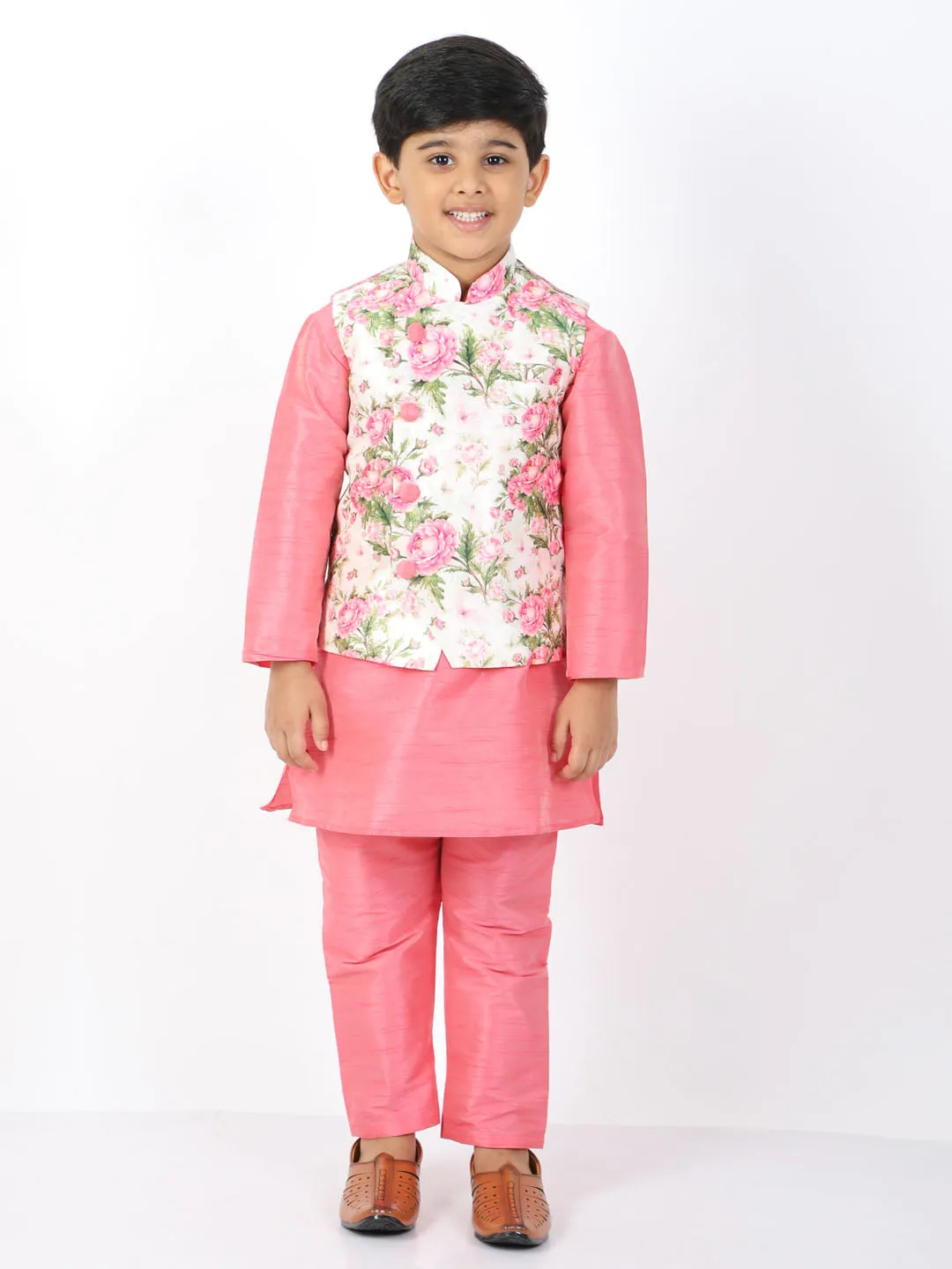 Jashvi Boys Multicolor-Base-Cream Nehru Jacket