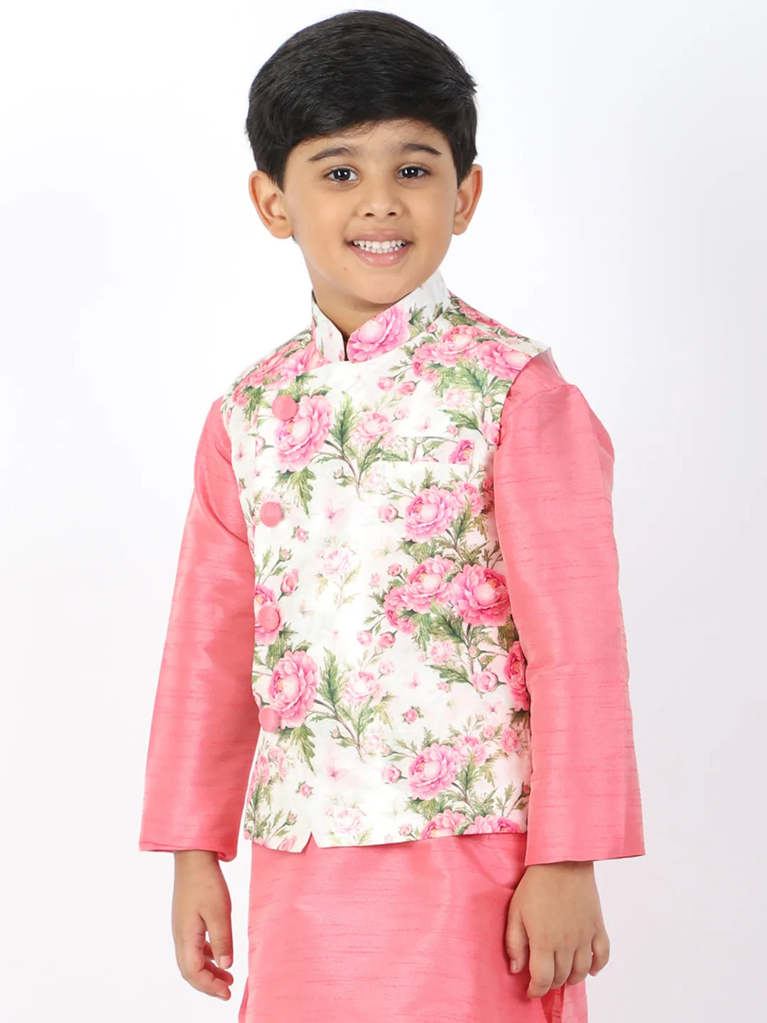 Jashvi Boys Multicolor-Base-Cream Nehru Jacket