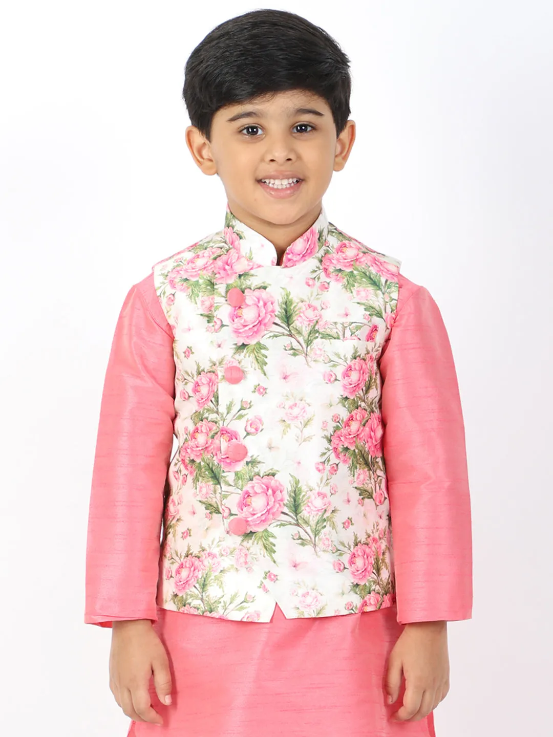 Jashvi Boys Multicolor-Base-Cream Nehru Jacket