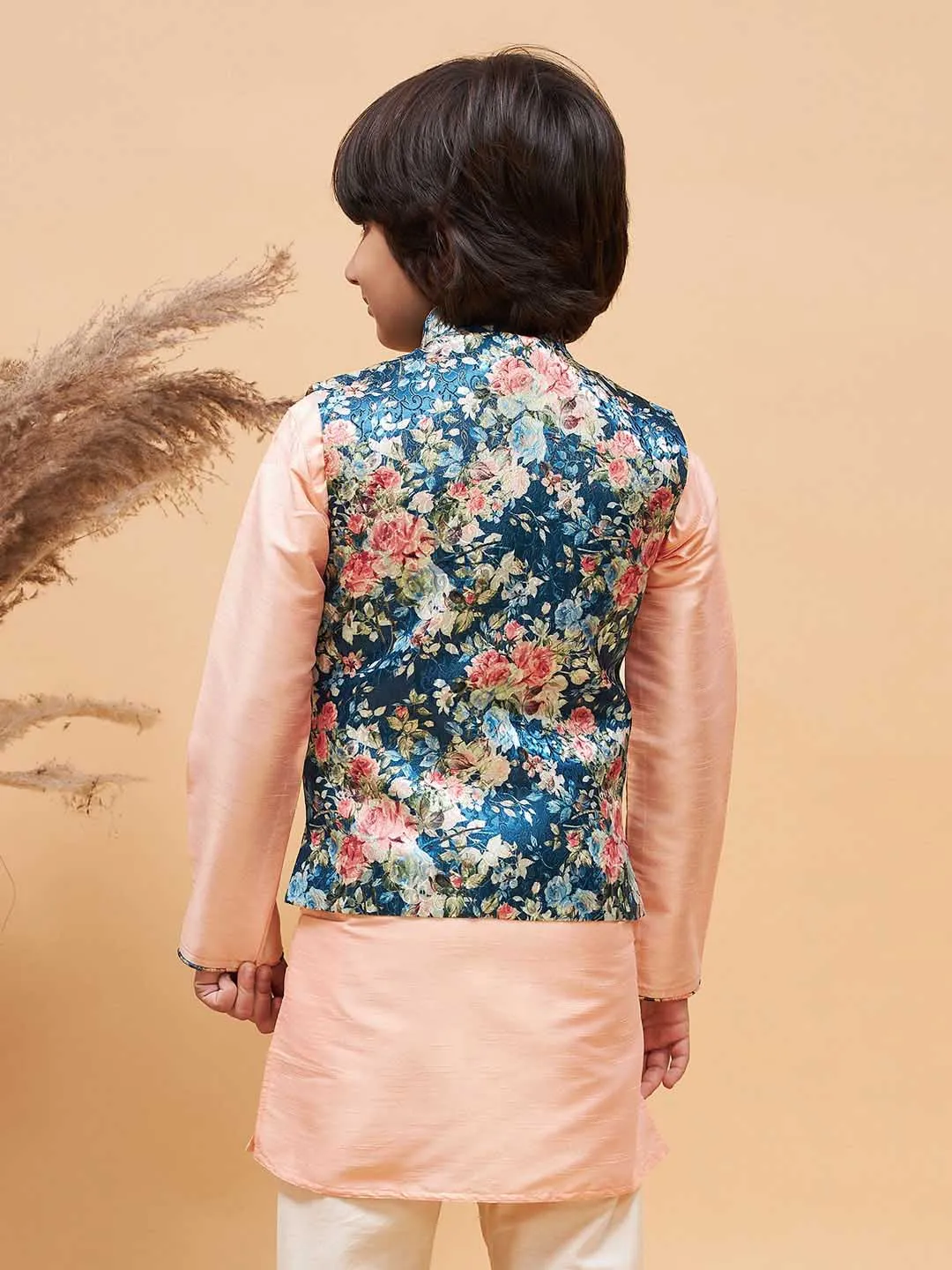 Jashvi Peach Floral Jacquard Jacket