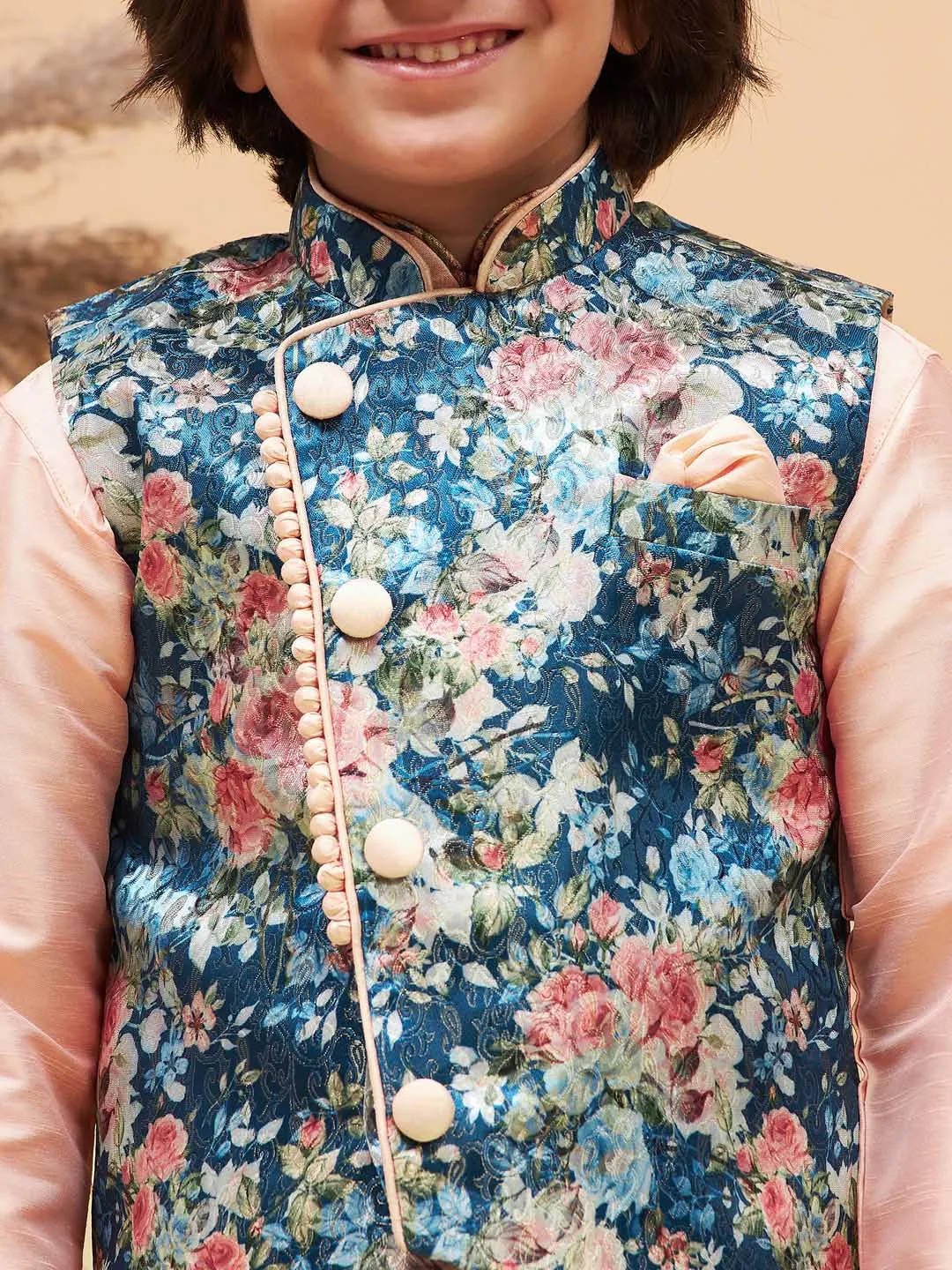 Jashvi Peach Floral Jacquard Jacket