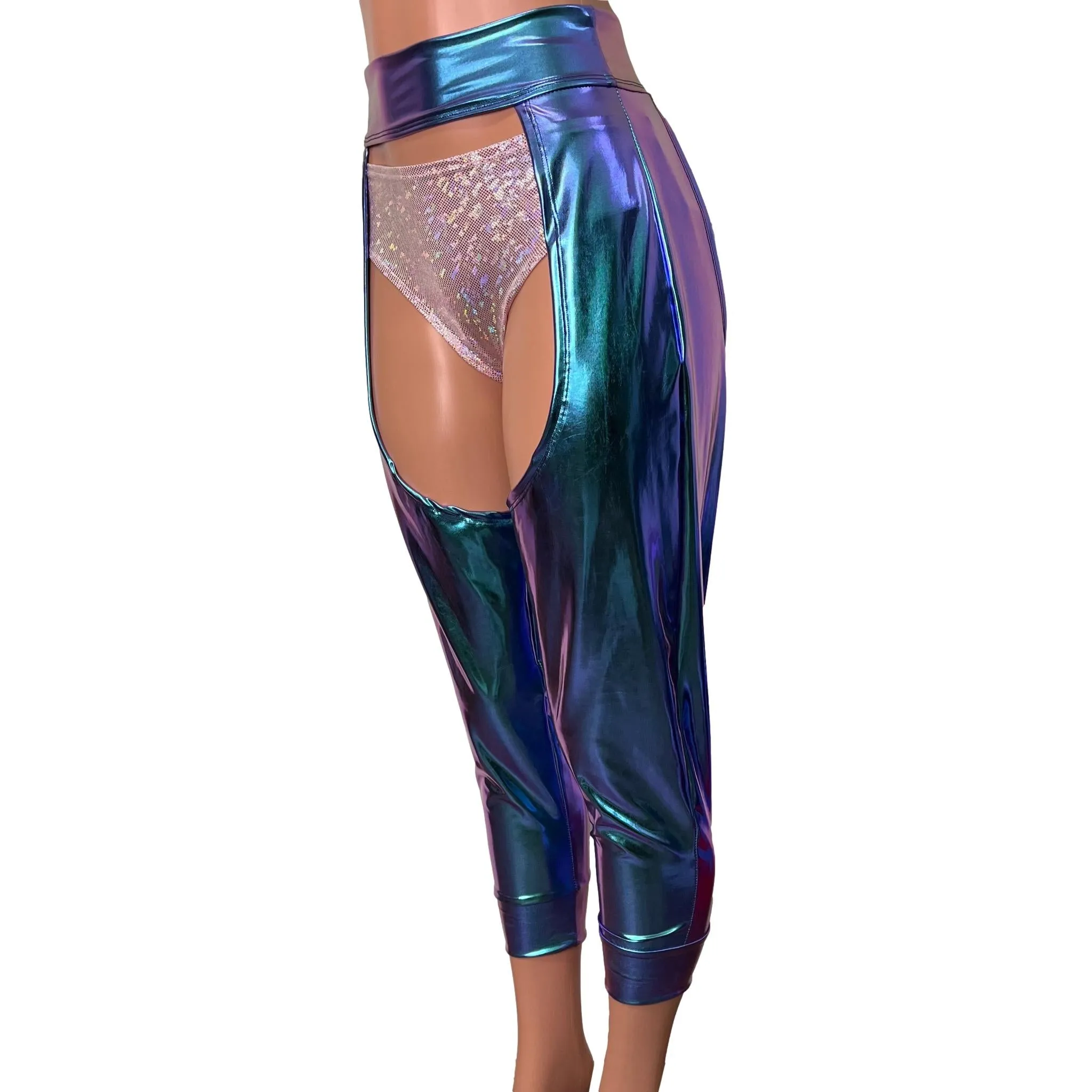 Jogger Chaps in Holographic Oil Slick Spandex Unisex Women's/Men's