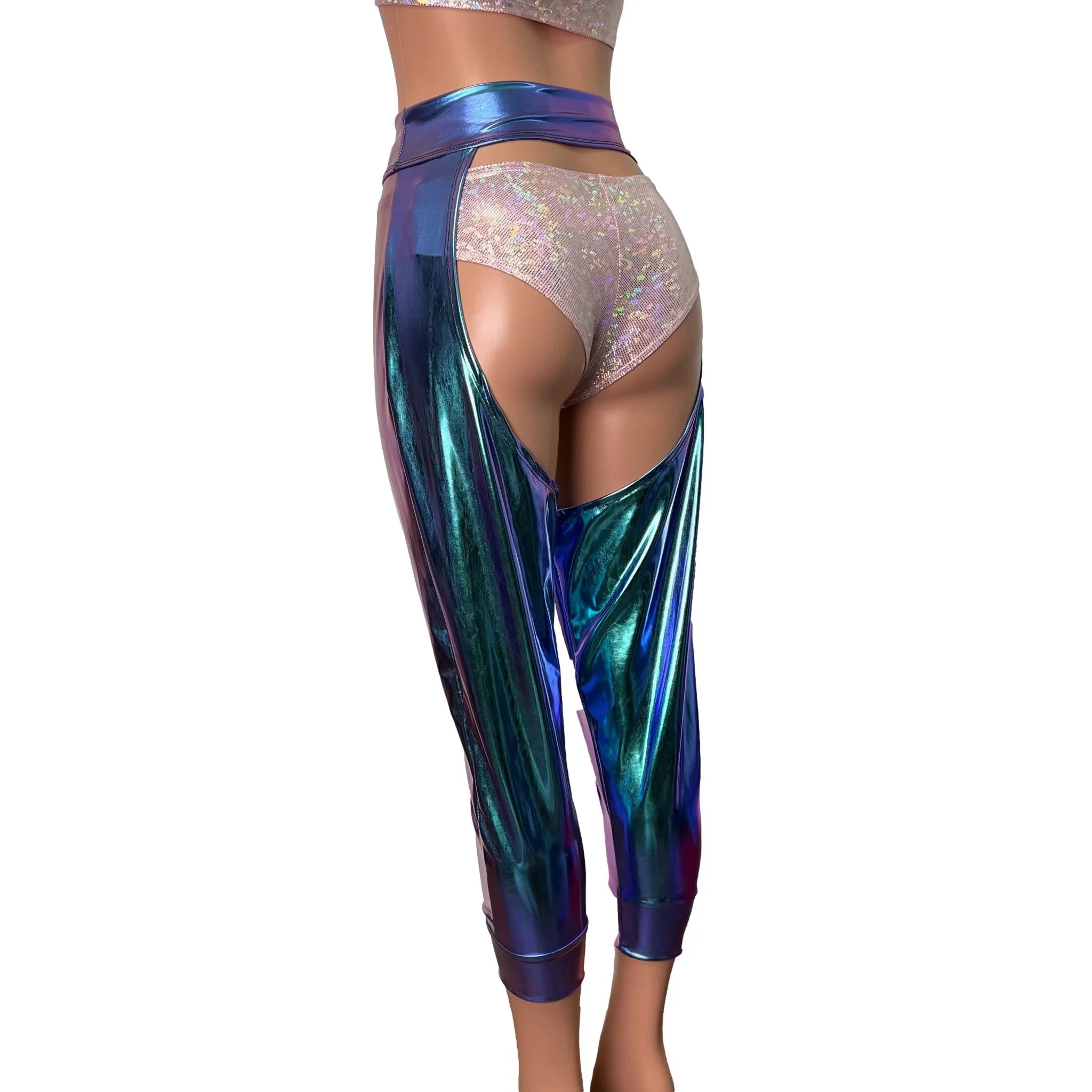 Jogger Chaps in Holographic Oil Slick Spandex Unisex Women's/Men's