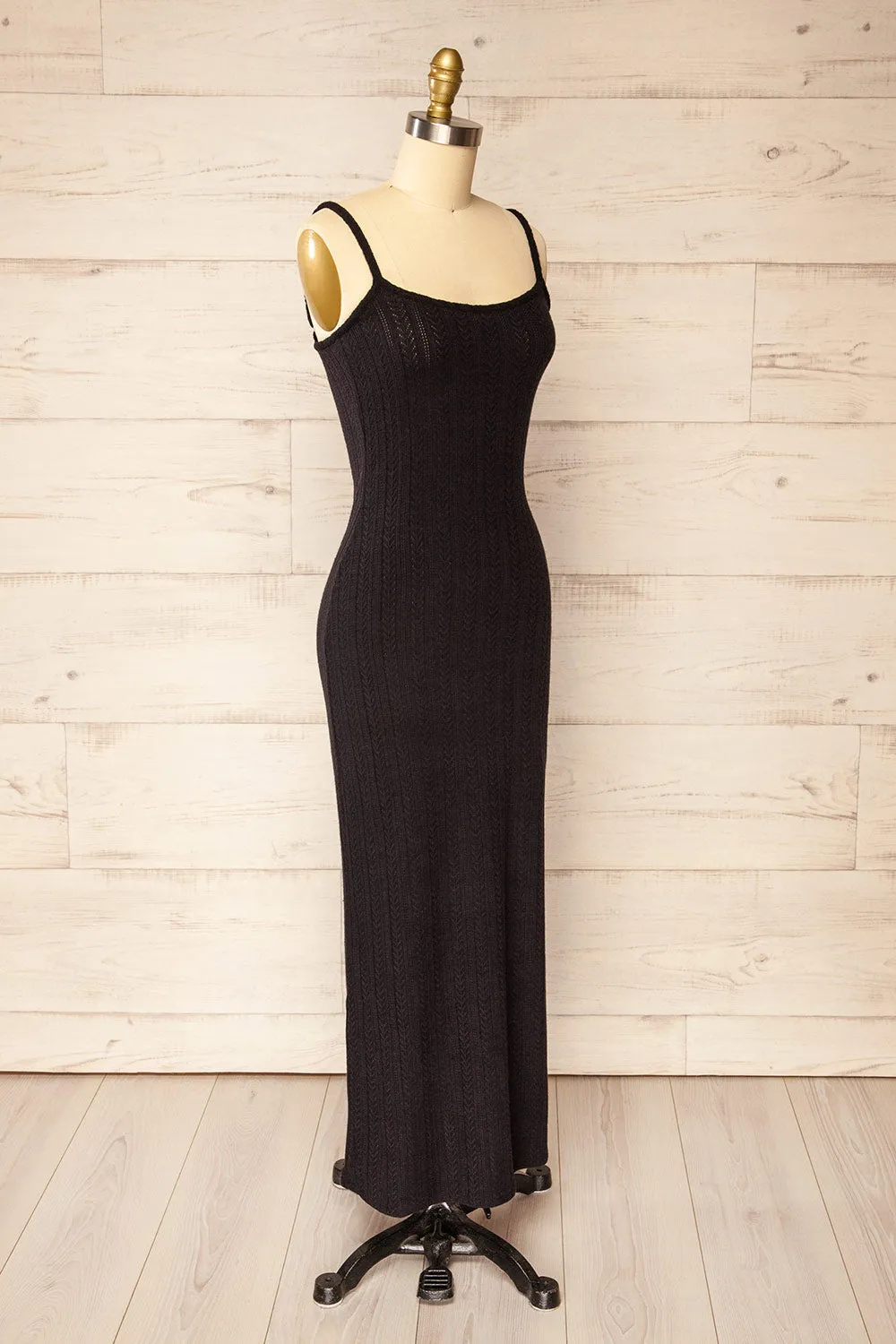 Katherine Black | Knit Maxi Dress w/ Thin Straps