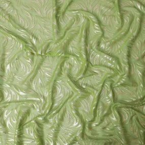 Kelly green Premium pure silk chiffon fabric with gold metallic lurex in fancy design-D13274