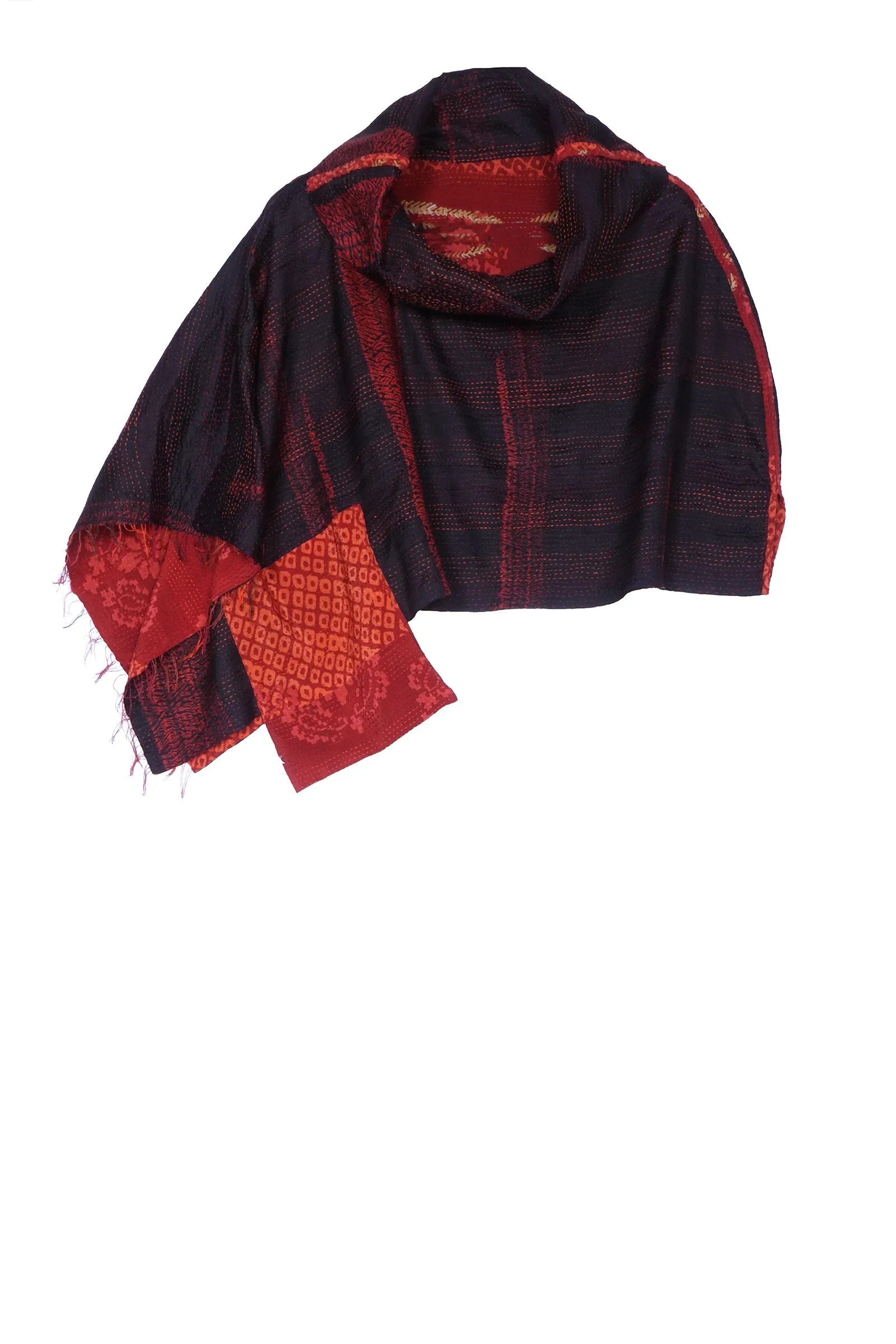 KIMONO PRINT KANTHA COWL NECK CAPE