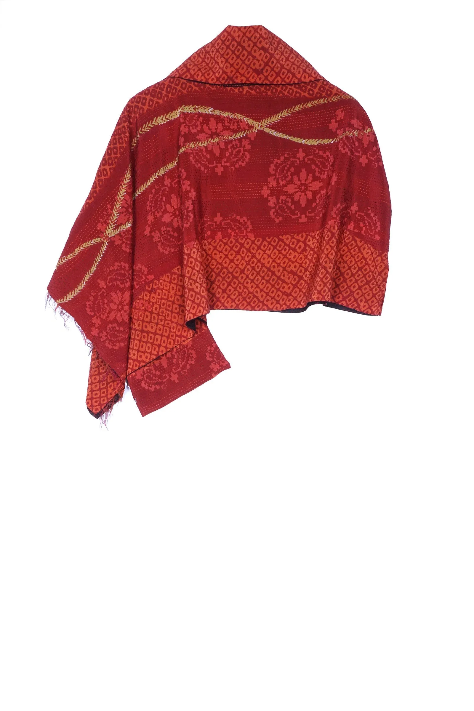 KIMONO PRINT KANTHA COWL NECK CAPE