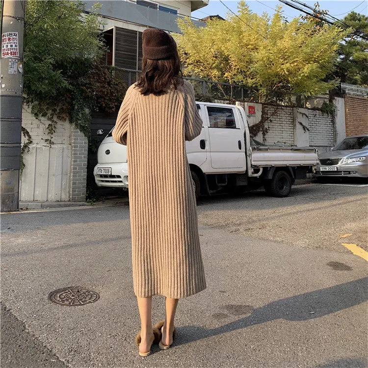 [Korean Style] Espresso Crew Neck Rib Knit Dress