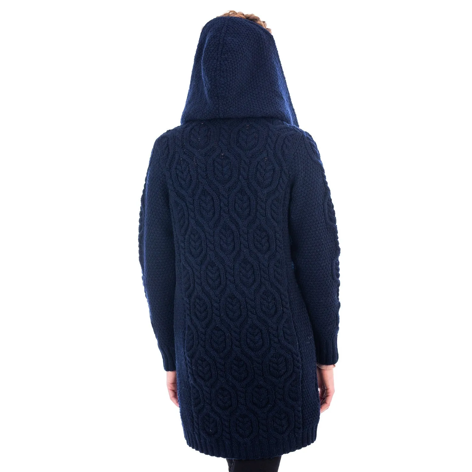 Ladies Hooded Honeycomb Cable Aran Coat