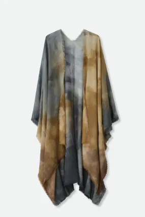 LANAI CARRIAGI CASHMERE LONG CAPE WRAP IN HAND-DYED MARONE GRIGGIO