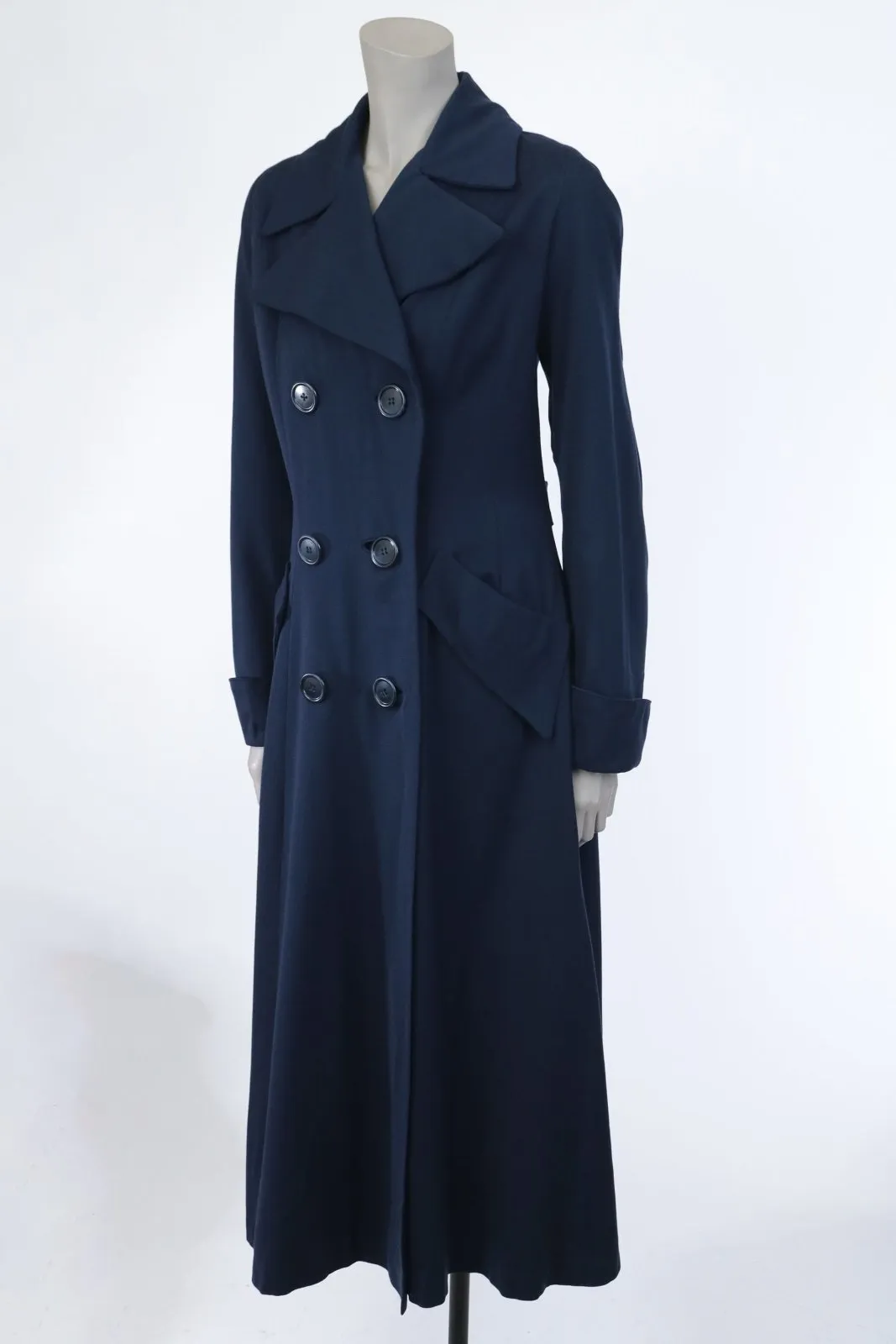 Late 1940s Navy Wool Gabardine Princess Coat