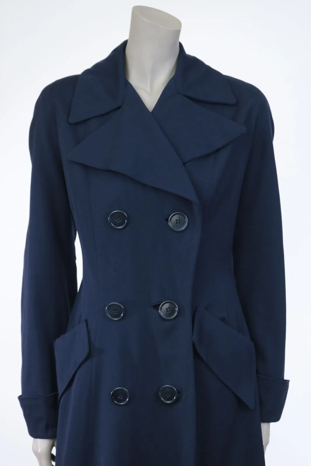 Late 1940s Navy Wool Gabardine Princess Coat