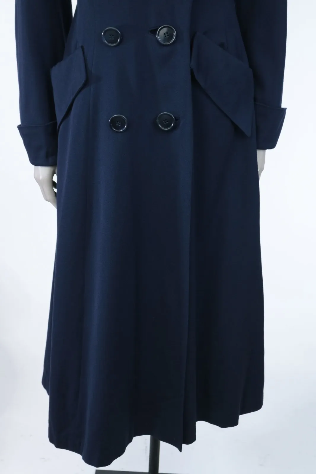 Late 1940s Navy Wool Gabardine Princess Coat