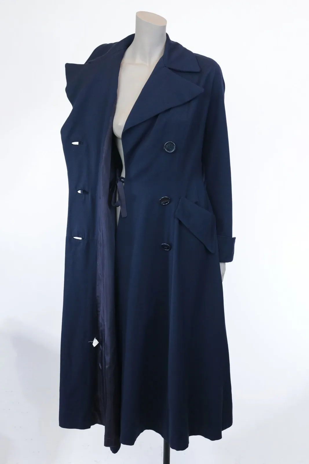 Late 1940s Navy Wool Gabardine Princess Coat