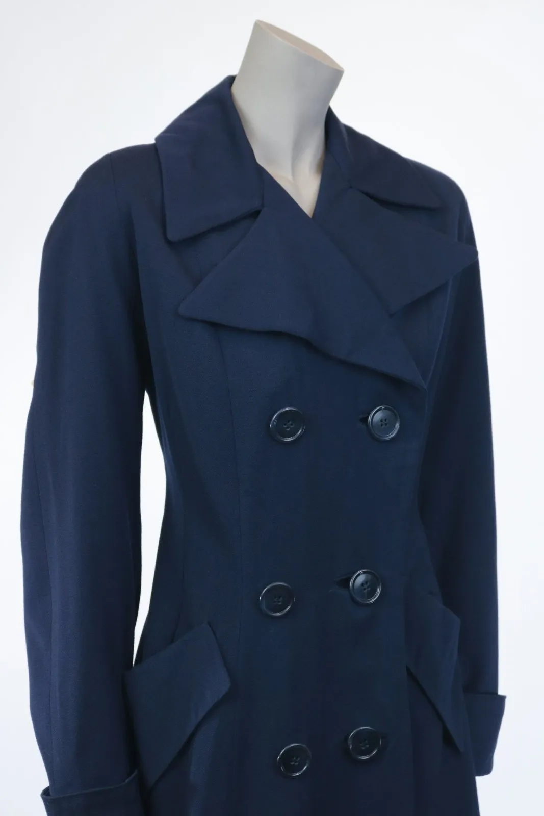 Late 1940s Navy Wool Gabardine Princess Coat