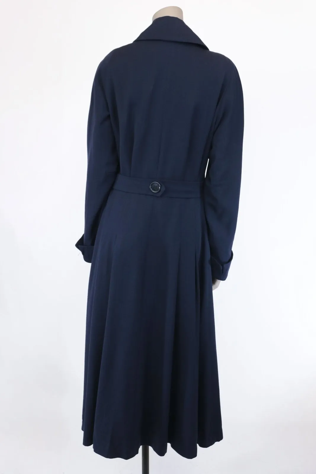 Late 1940s Navy Wool Gabardine Princess Coat