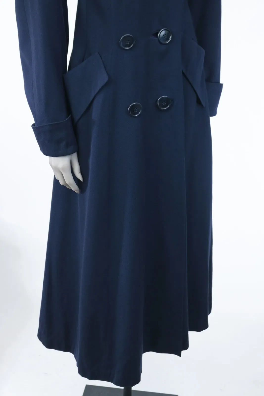 Late 1940s Navy Wool Gabardine Princess Coat