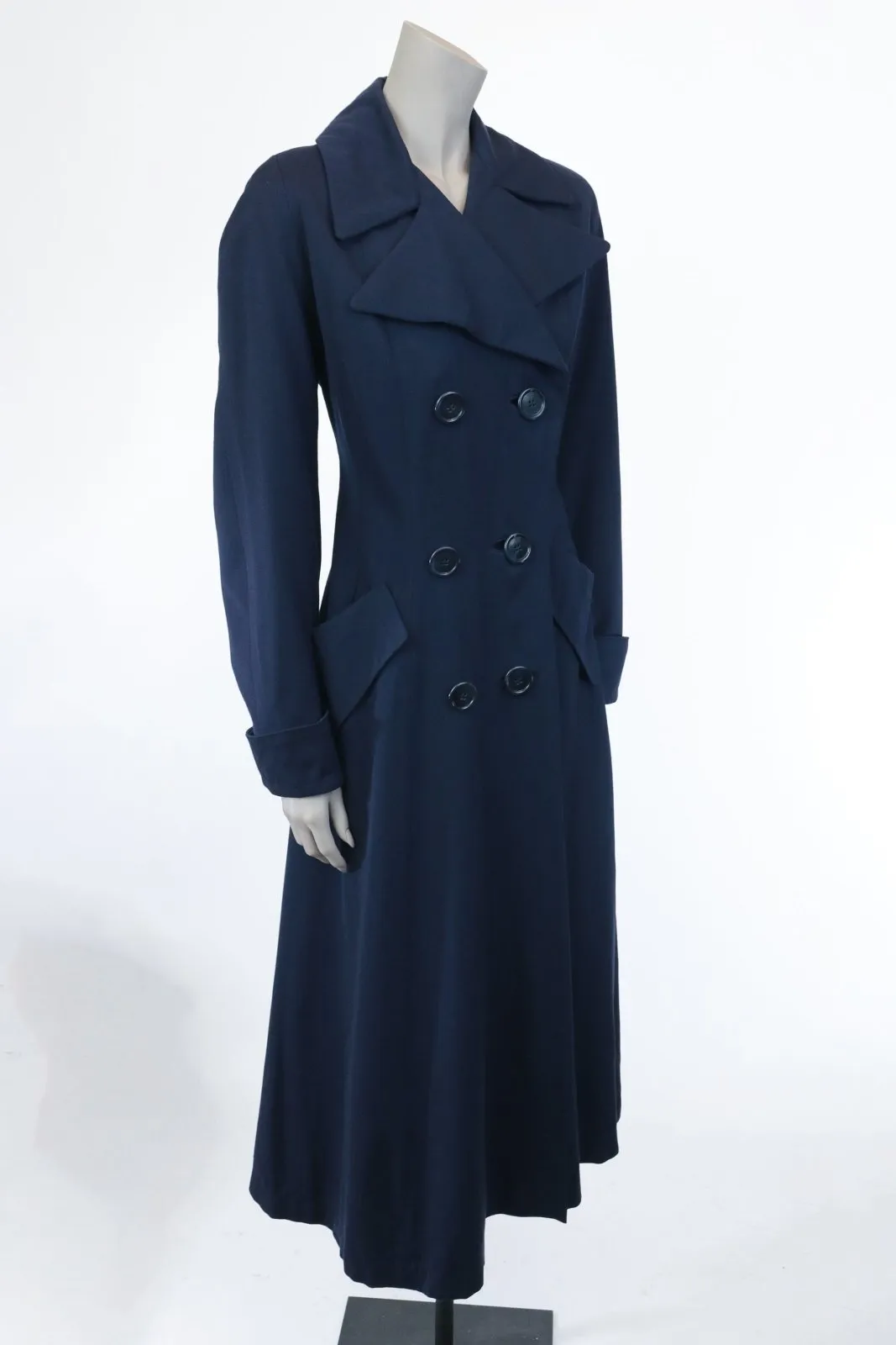 Late 1940s Navy Wool Gabardine Princess Coat