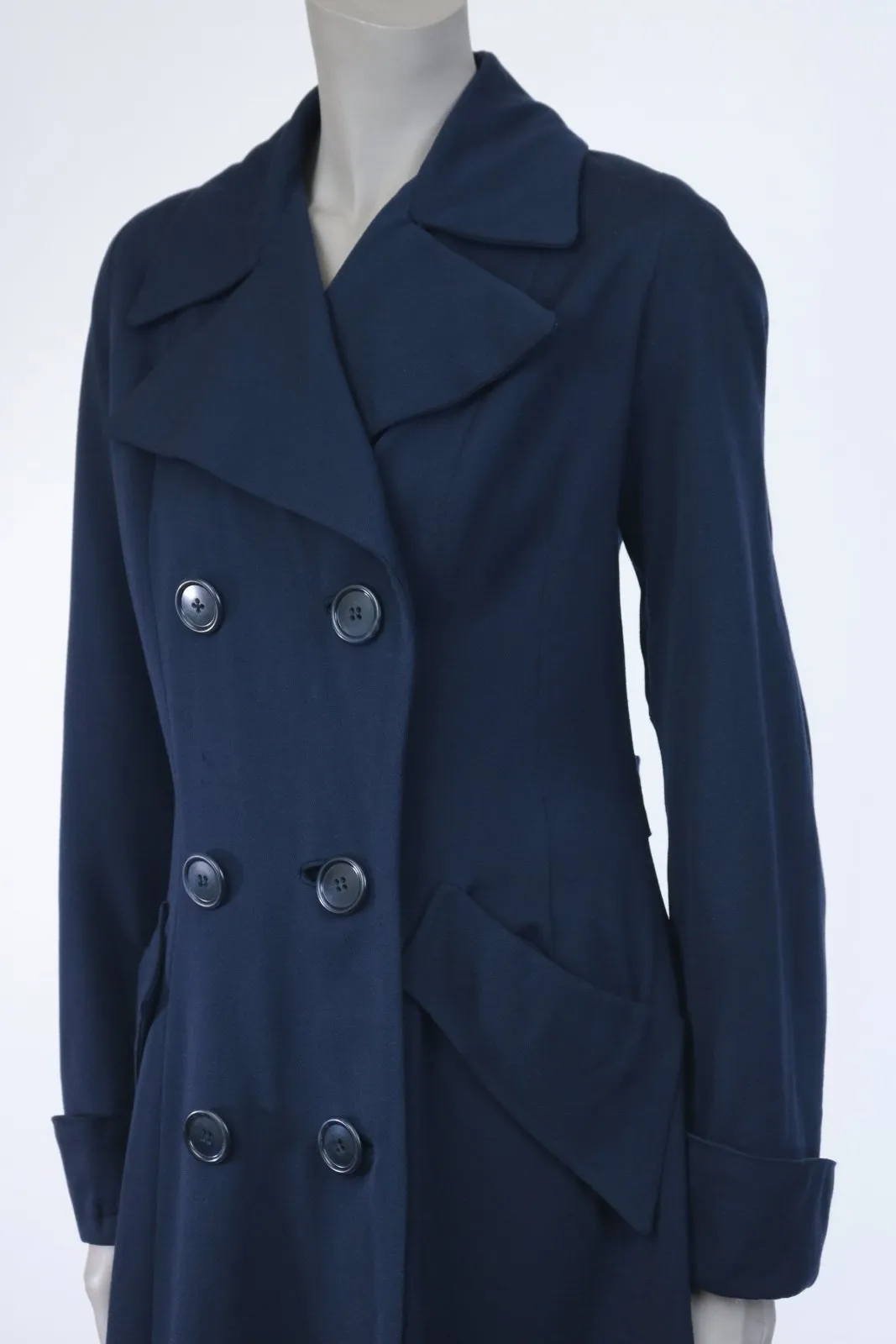 Late 1940s Navy Wool Gabardine Princess Coat