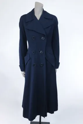 Late 1940s Navy Wool Gabardine Princess Coat