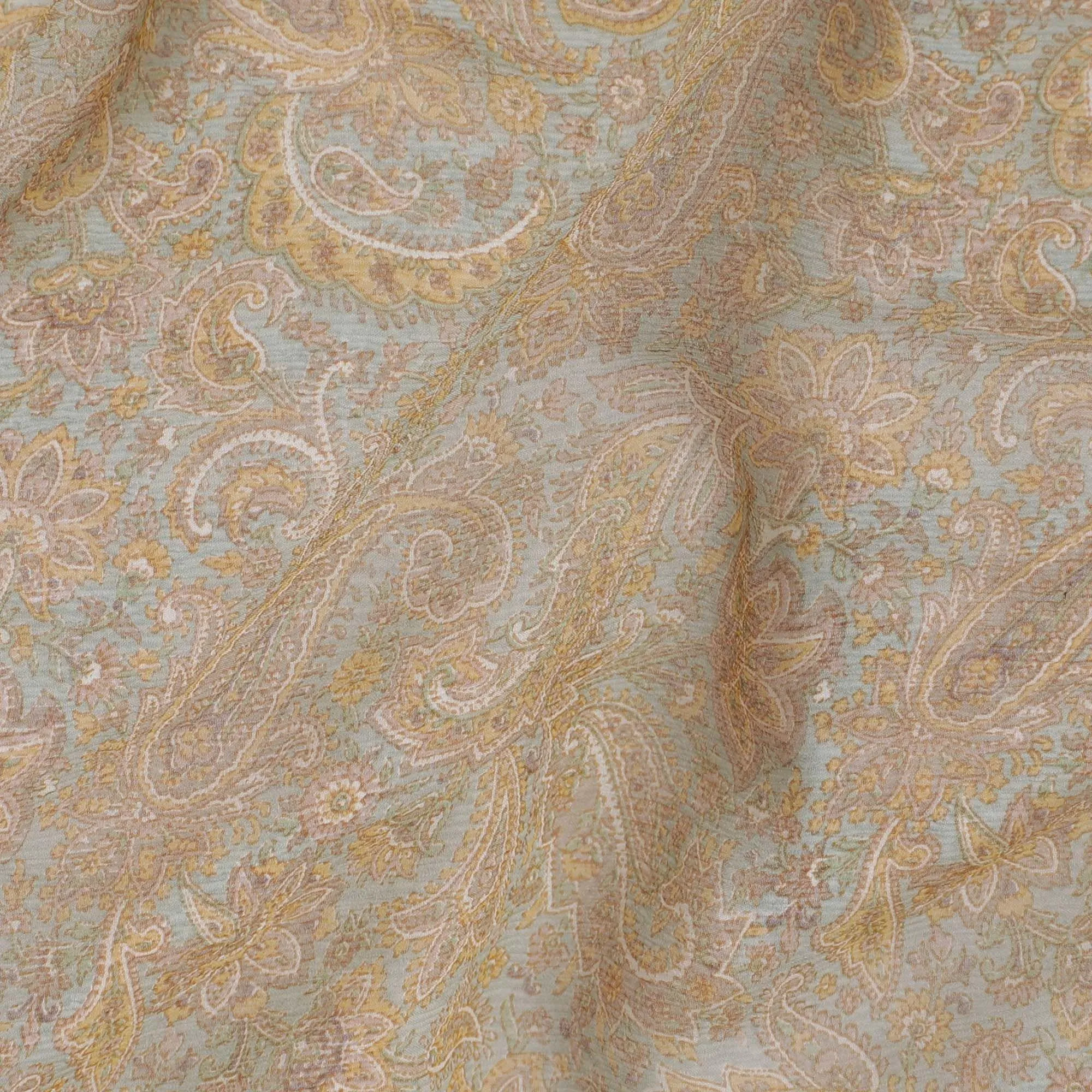 Latte beige silk chiffon fabric with multicolor print in floral design-D12912