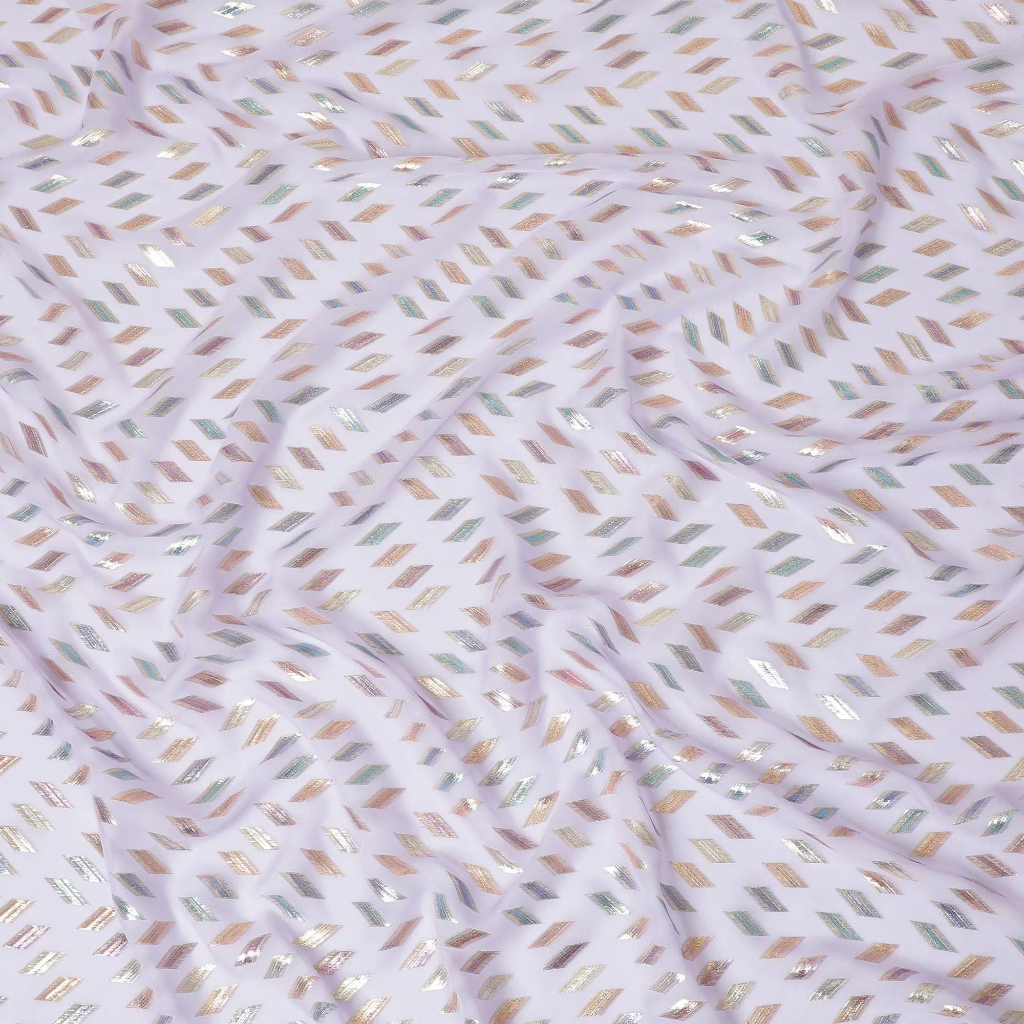 Lavender blue Premium pure silk chiffon fabric with multicolor metallic lurex in geometric design-D13137