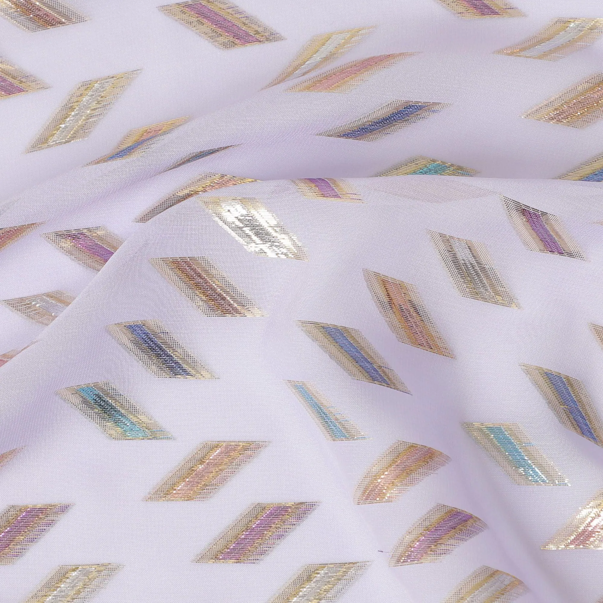 Lavender blue Premium pure silk chiffon fabric with multicolor metallic lurex in geometric design-D13137