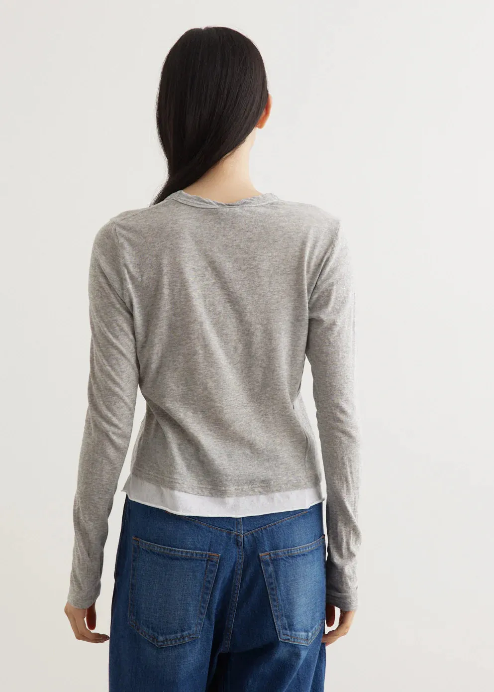 LAYERED LONG SLEEVE BABY TSHIRT - GREY MARLE / WHITE