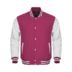 Letterman Jacket Hot Pink Body and White Leather Sleeves Varsity Jacket