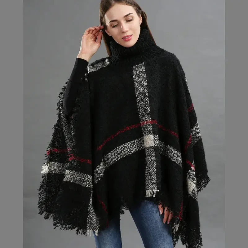 Loose shawl ladies cape high collar plaid warm scarf