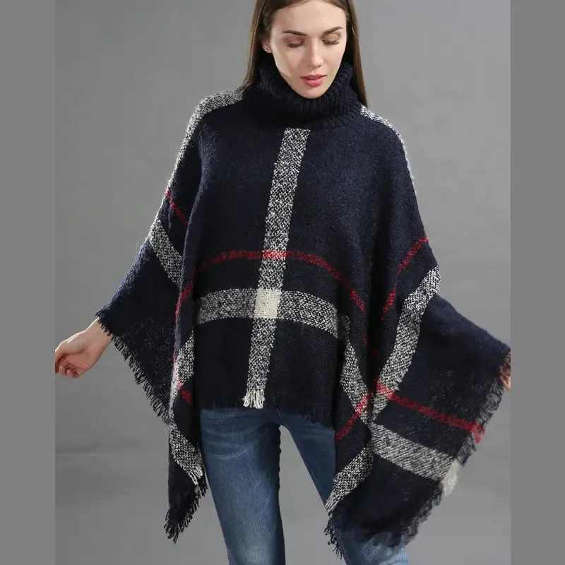 Loose shawl ladies cape high collar plaid warm scarf