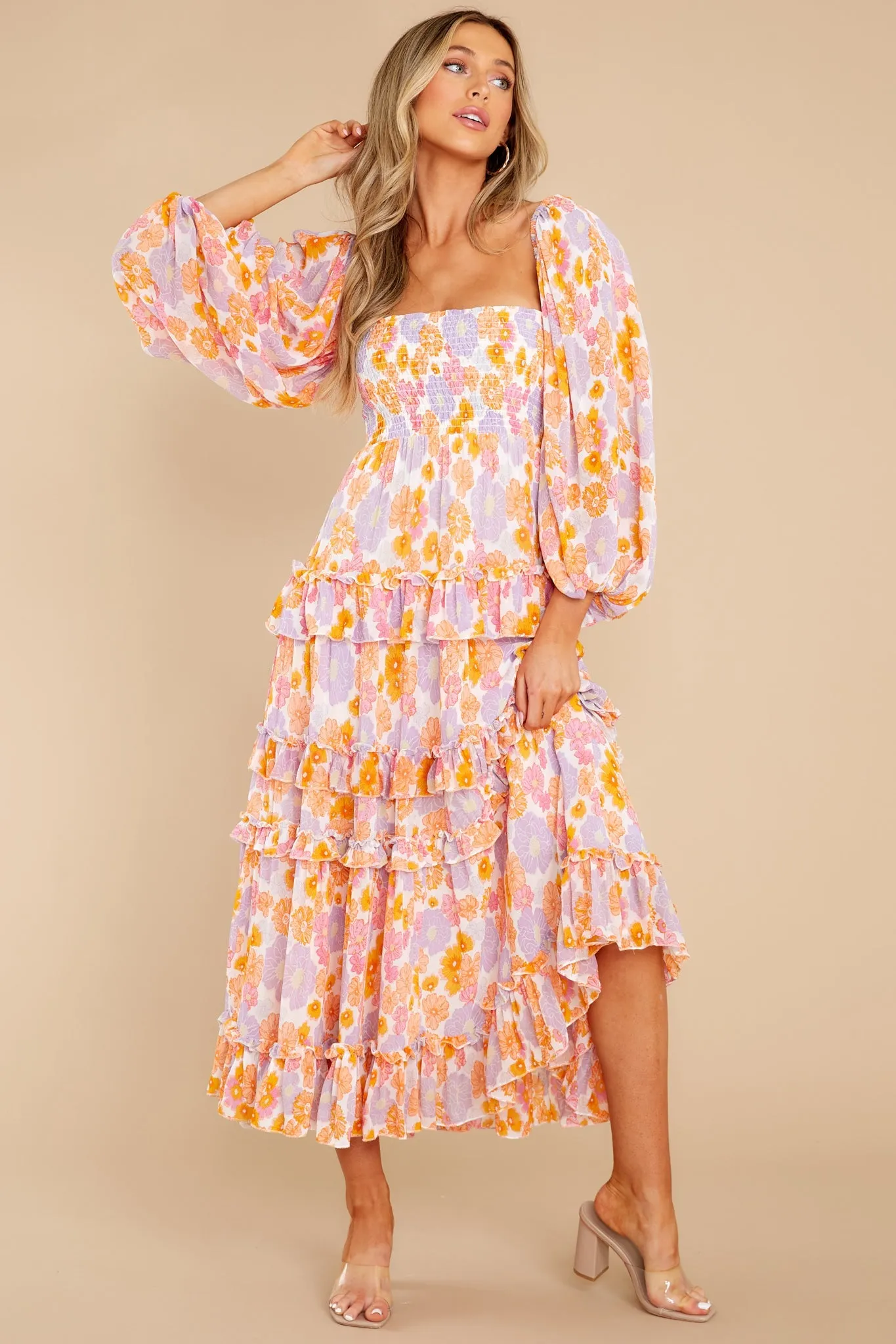 Lourdes Digital Flowers Long Dress