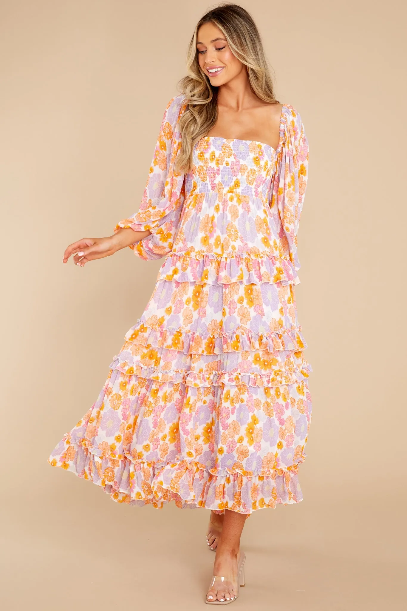 Lourdes Digital Flowers Long Dress