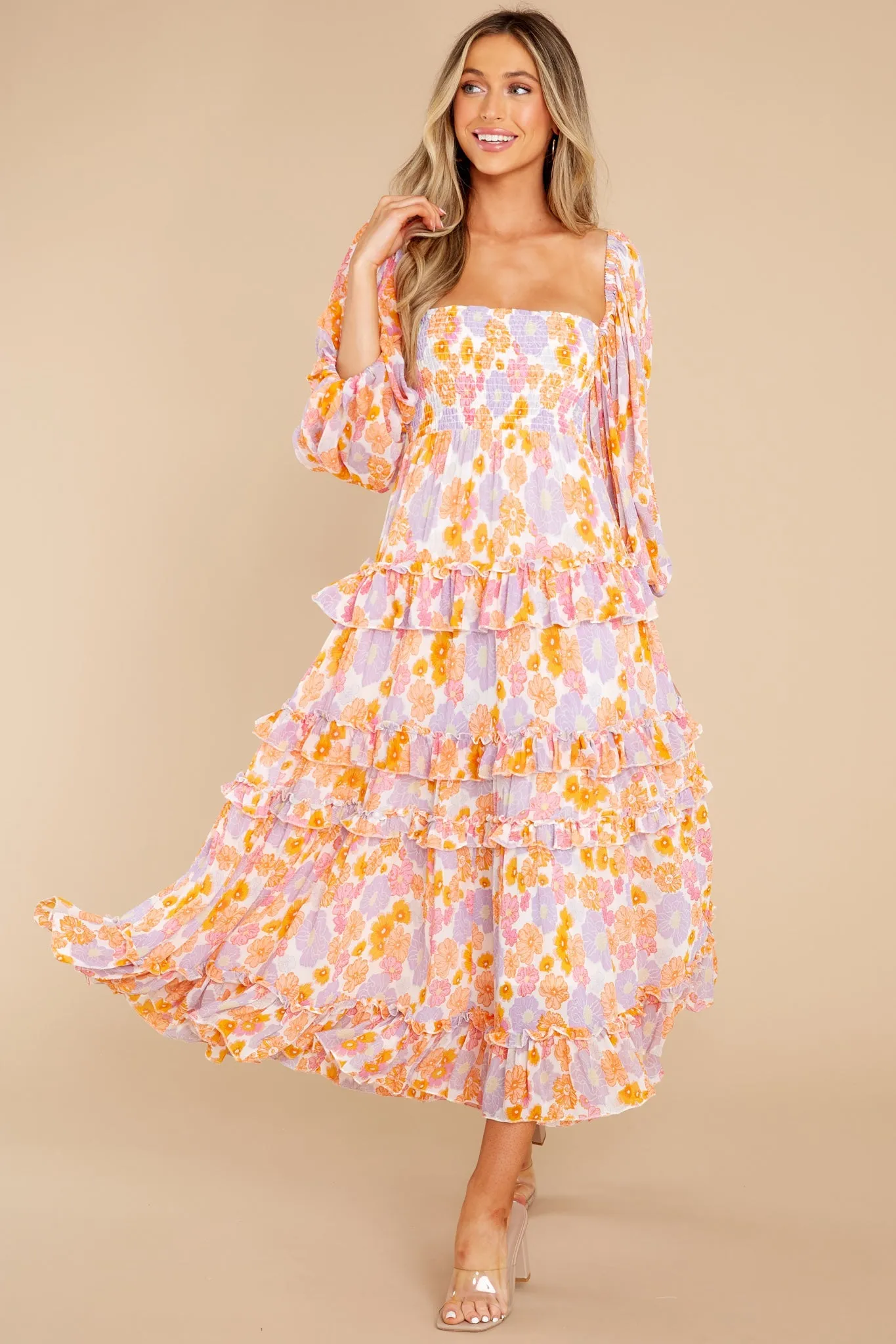 Lourdes Digital Flowers Long Dress