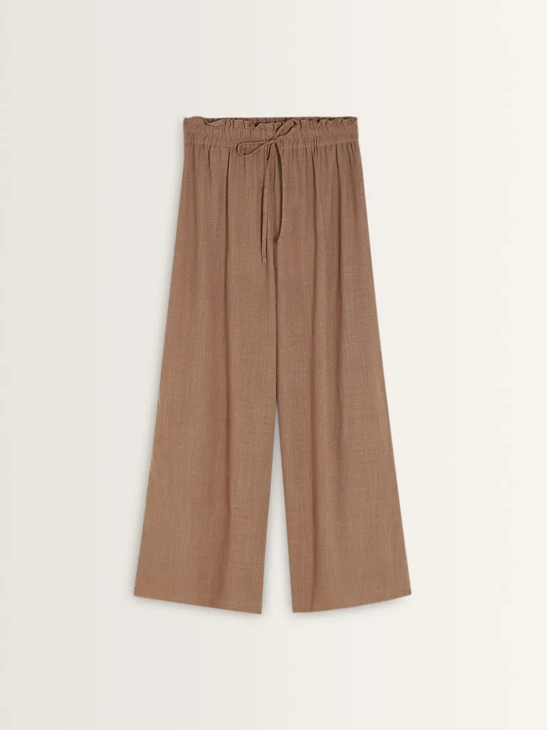 LOV Dark Beige High-Rise Flared Pants