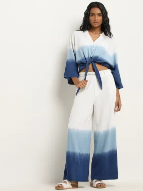 LOV White Ombre Flared Mid-Rise Blended Linen Pants