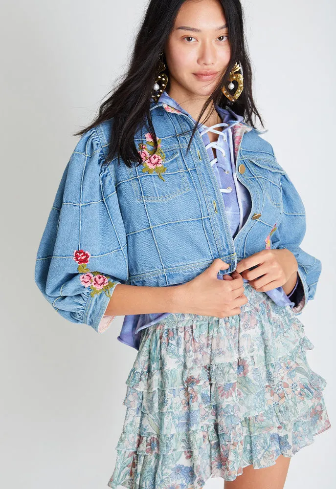 LoveShackFancy Devia Cropped Denim Jacket