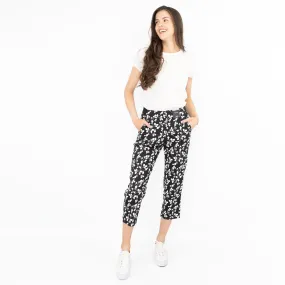 M&S Mia Black Flower Print Slim Leg Tapered Crop Chino Trousers