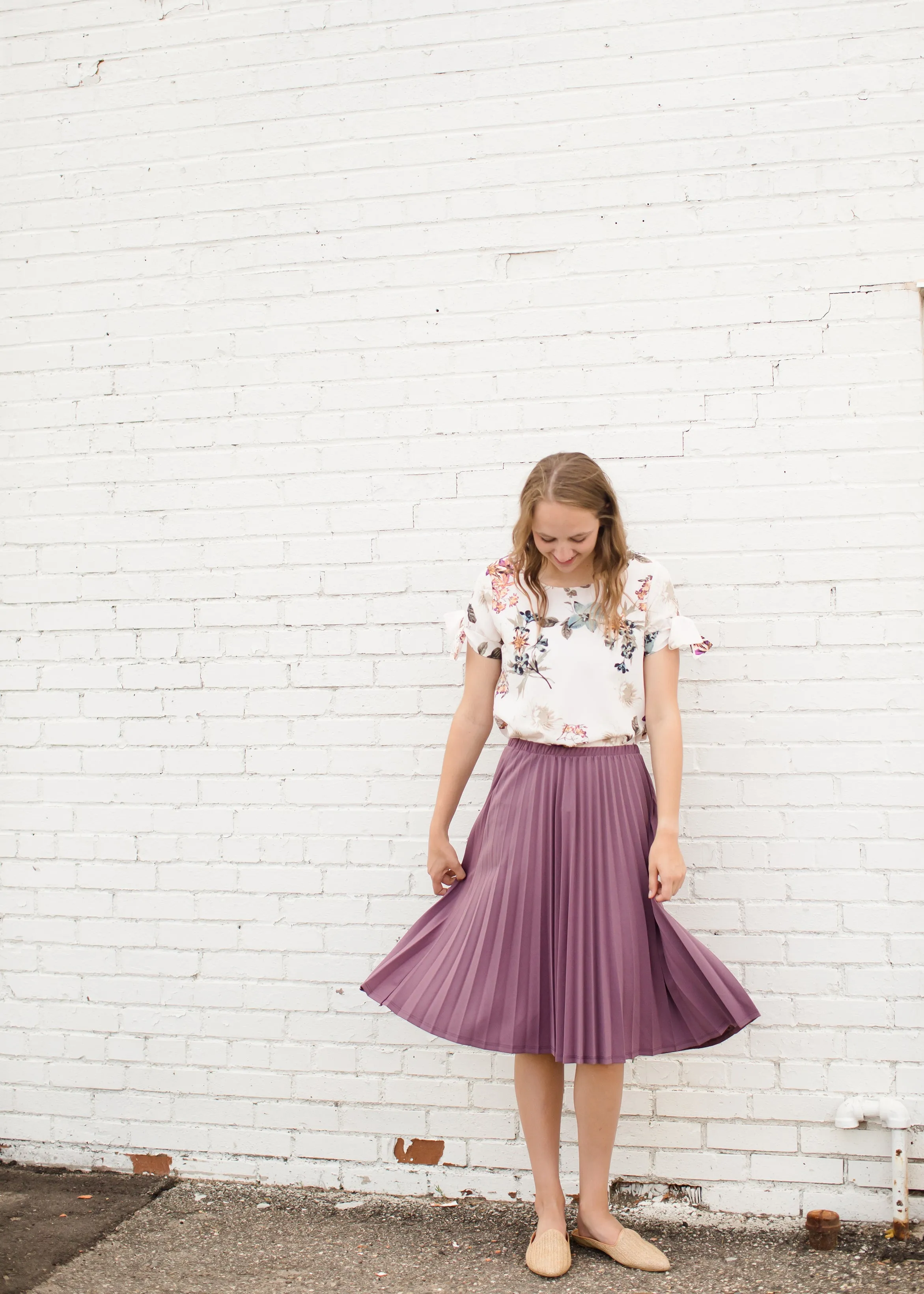 Mauve Pleated Midi Skirt