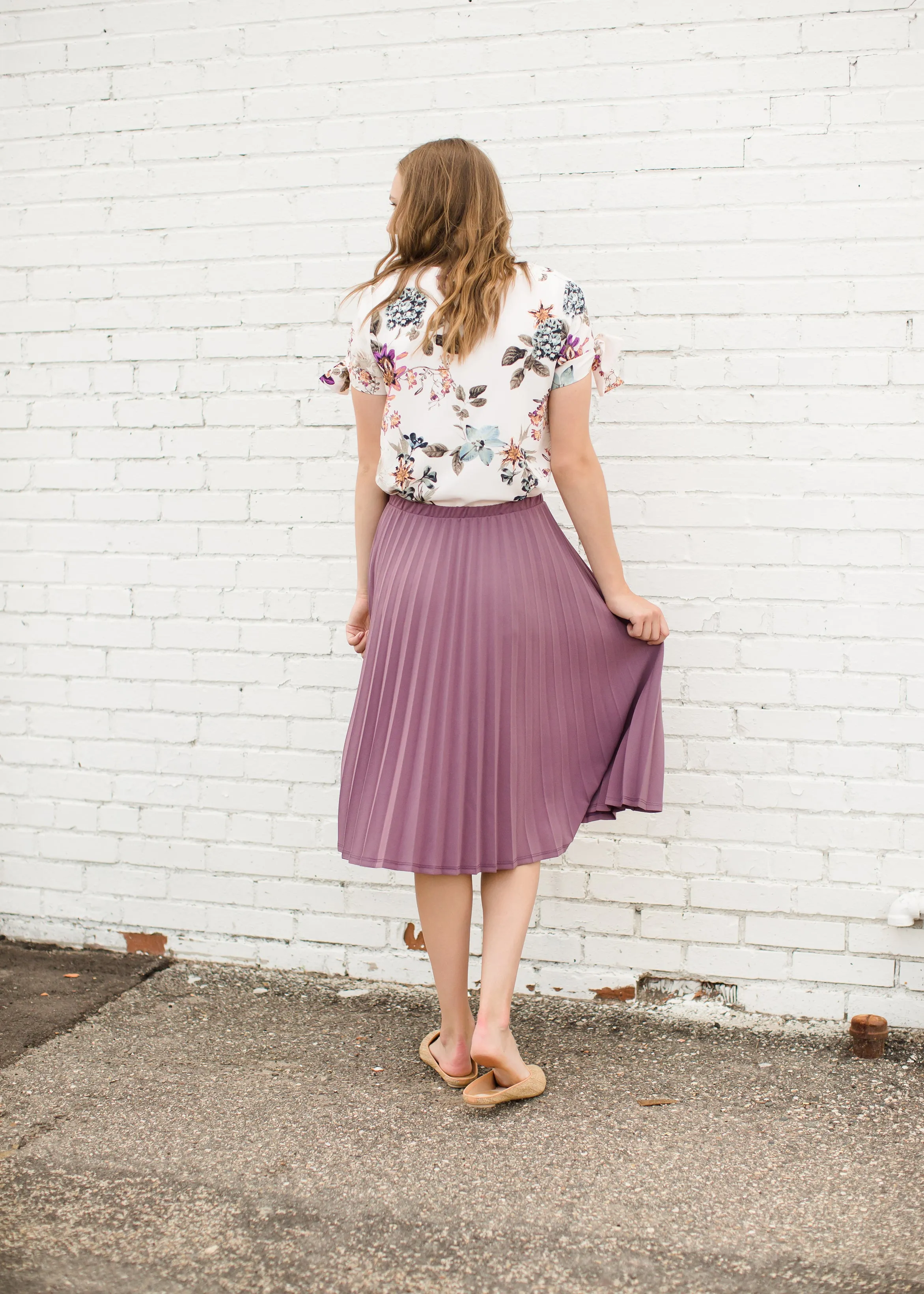 Mauve Pleated Midi Skirt