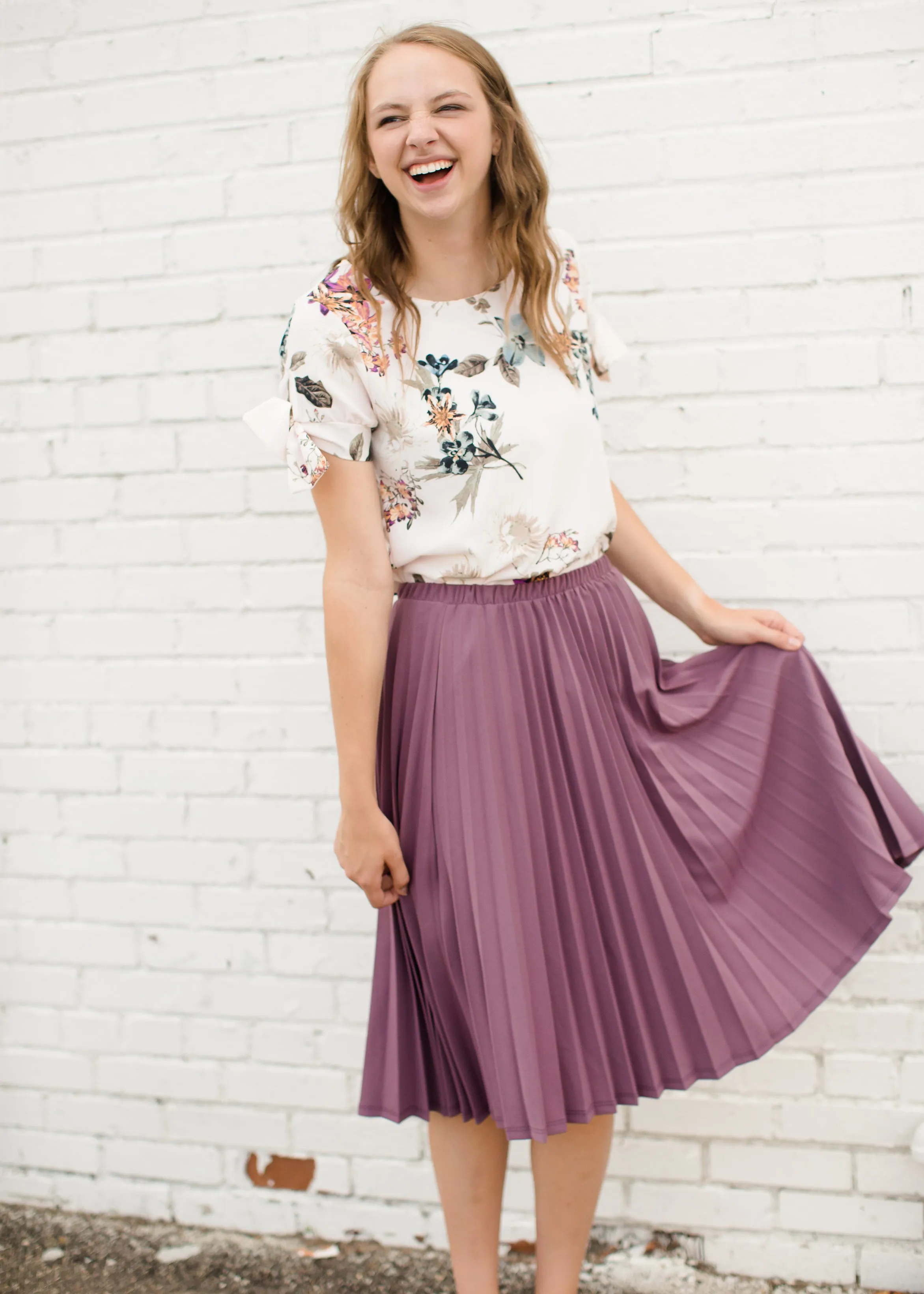 Mauve Pleated Midi Skirt