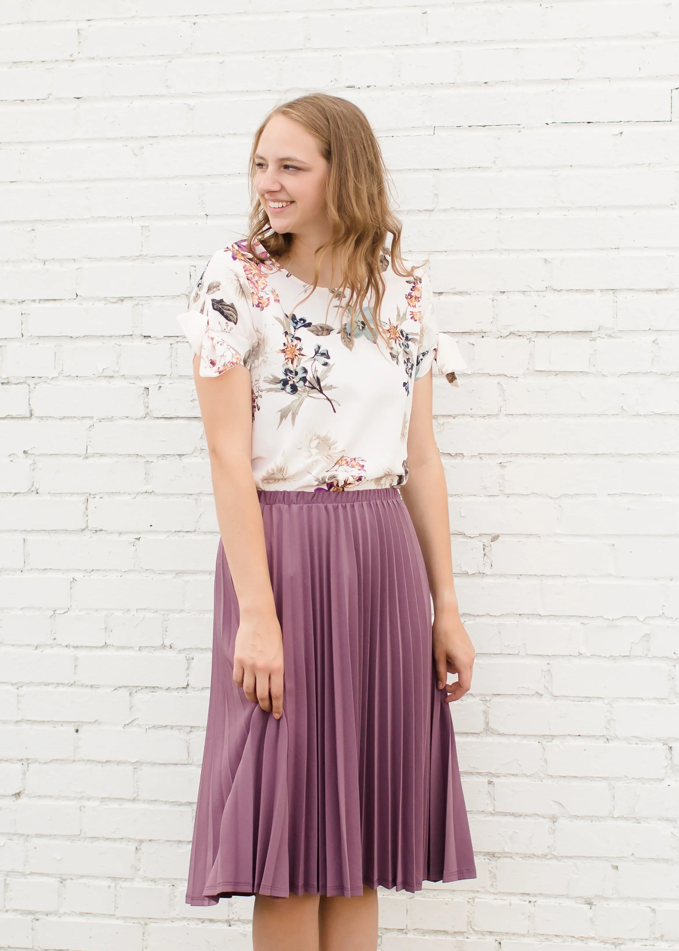 Mauve Pleated Midi Skirt