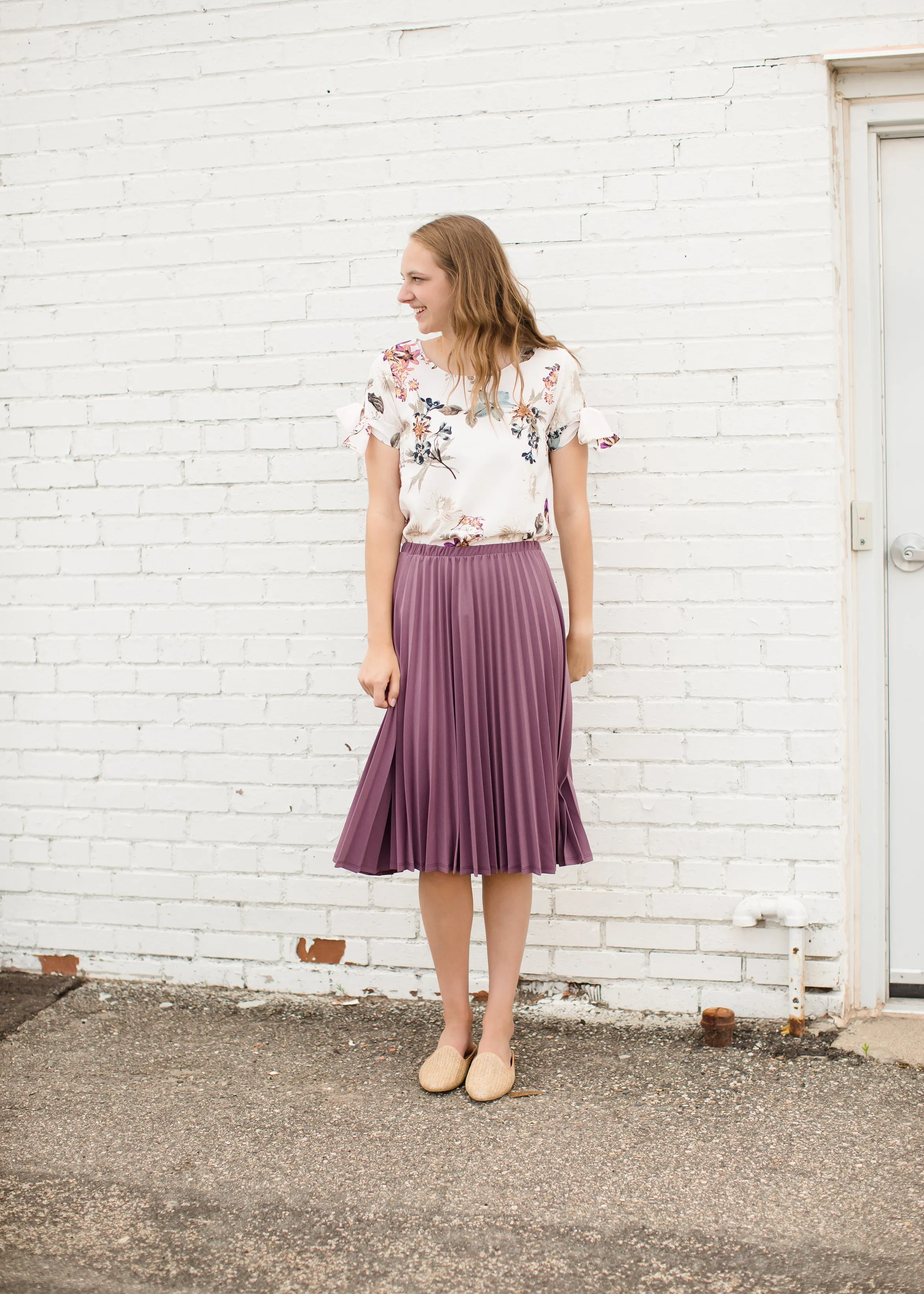 Mauve Pleated Midi Skirt