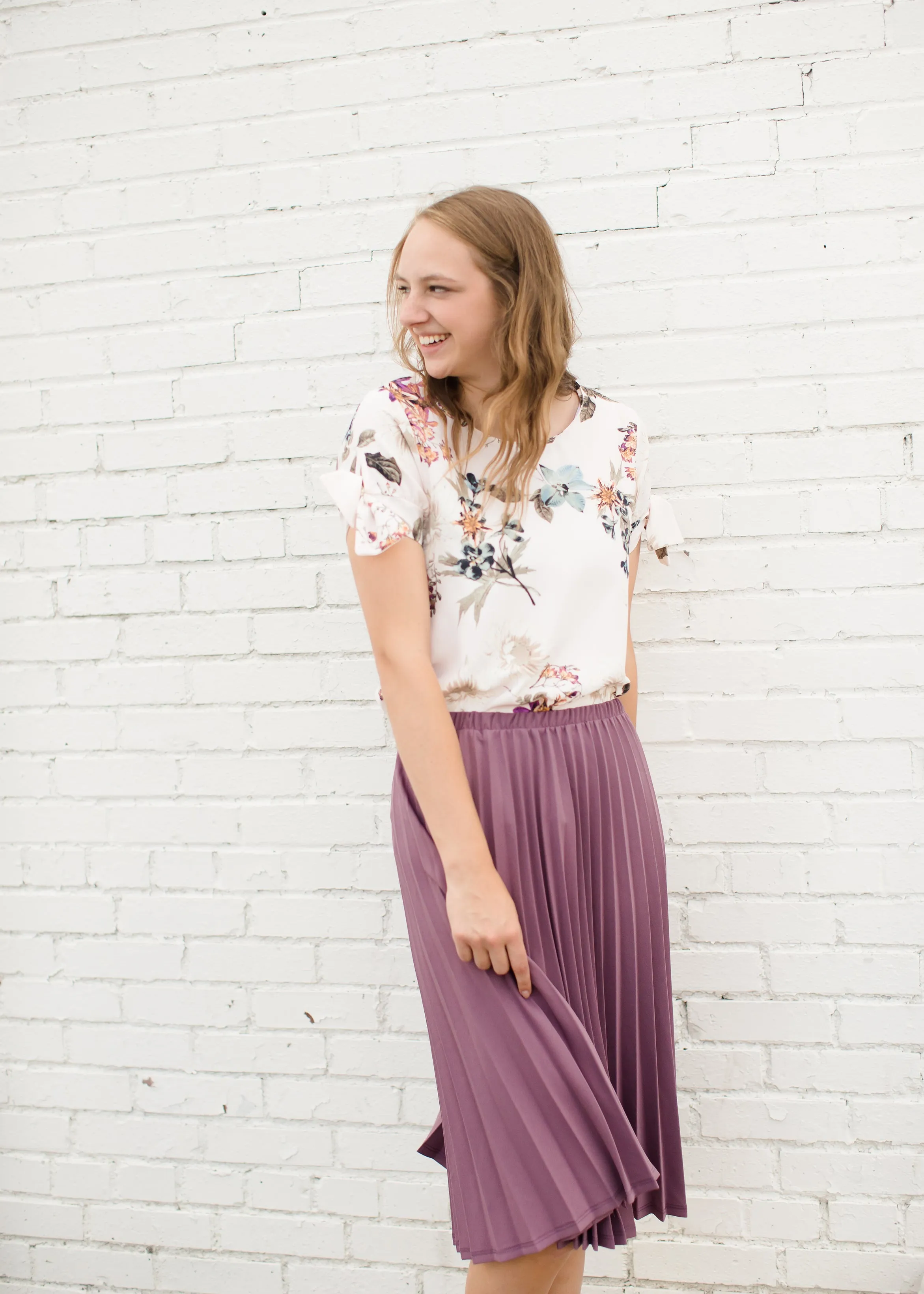 Mauve Pleated Midi Skirt